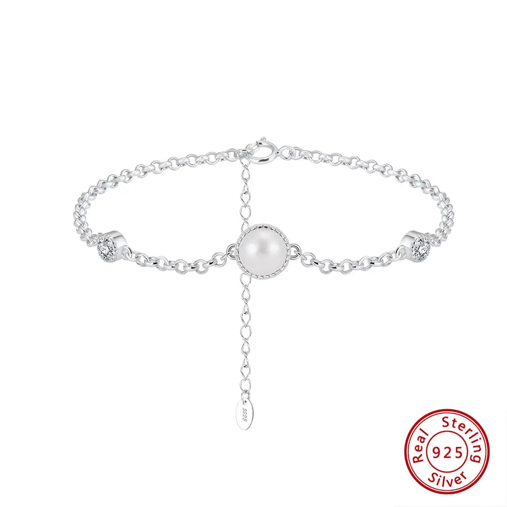 Cultured Freshwater Pearl 14K Gold Plated 925 Sterling Silver Double Zircon Bracelet TQ