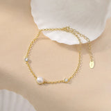 Cultured Freshwater Pearl 14K Gold Plated 925 Sterling Silver Double Zircon Bracelet TQ