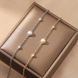 Cultured Freshwater Pearl 14K Gold Plated 925 Sterling Silver Double Zircon Bracelet TQ