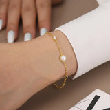 Cultured Freshwater Pearl 14K Gold Plated 925 Sterling Silver Double Zircon Bracelet TQ