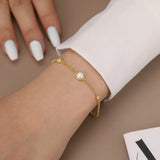 Cultured Freshwater Pearl 14K Gold Plated 925 Sterling Silver Double Zircon Bracelet TQ