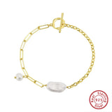 Cultured Freshwater Pearl 14K Gold Plated 925 Sterling Silver Baroque Bracelet TQ