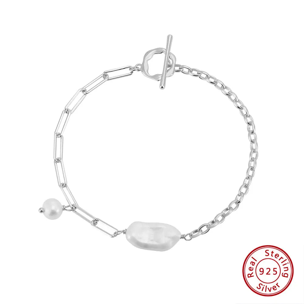 Cultured Freshwater Pearl 14K Gold Plated 925 Sterling Silver Baroque Bracelet TQ