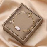 Cultured Freshwater Pearl 14K Gold Plated 925 Sterling Silver Baroque Bracelet TQ