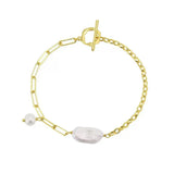 Cultured Freshwater Pearl 14K Gold Plated 925 Sterling Silver Baroque Bracelet TQ