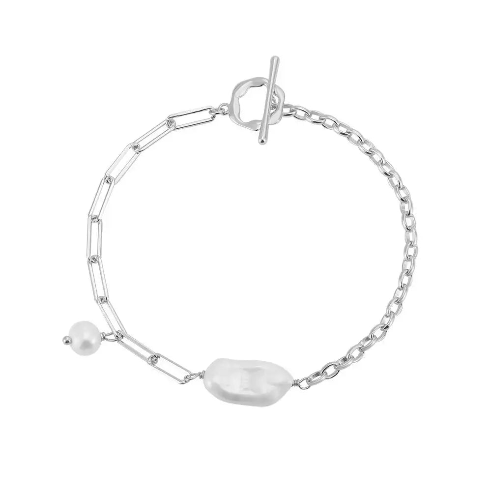 Cultured Freshwater Pearl 14K Gold Plated 925 Sterling Silver Baroque Bracelet TQ