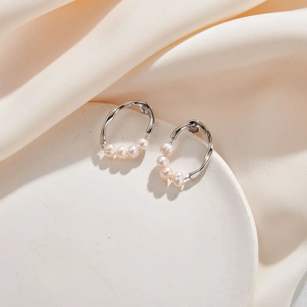 Freashwater Pearl 925 Sterling Silver 14K Gold Plated Large Hoop Earrings TQ