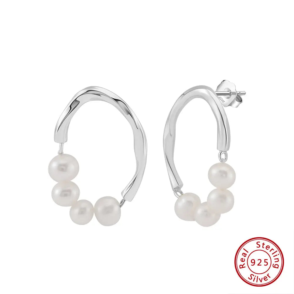 Freashwater Pearl 925 Sterling Silver 14K Gold Plated Large Hoop Earrings TQ