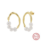 Freashwater Pearl 925 Sterling Silver 14K Gold Plated Large Hoop Earrings TQ