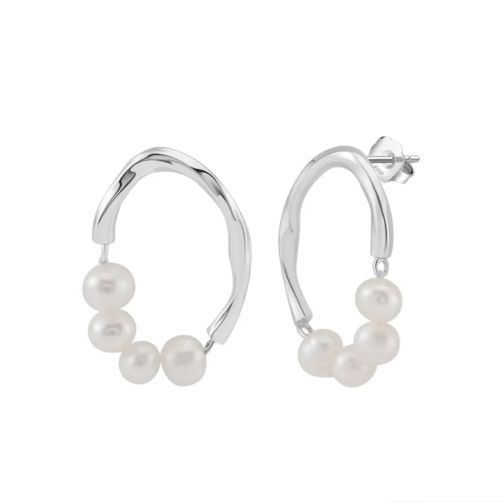 Freashwater Pearl 925 Sterling Silver 14K Gold Plated Large Hoop Earrings TQ