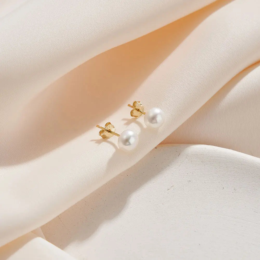 Freashwater Pearl 14K Gold Plated 925 Sterling Silver Loaf Shaped Pearls Earrings TQ