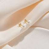Freashwater Pearl 14K Gold Plated 925 Sterling Silver Loaf Shaped Pearls Earrings TQ