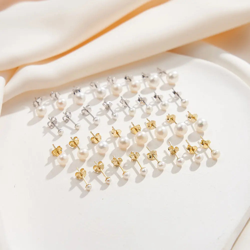 Freashwater Pearl 14K Gold Plated 925 Sterling Silver Loaf Shaped Pearls Earrings TQ