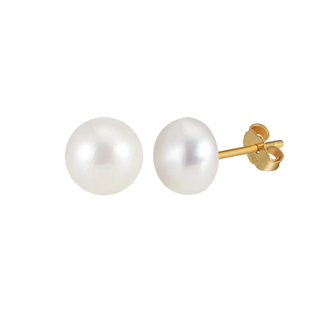 Freashwater Pearl 14K Gold Plated 925 Sterling Silver Loaf Shaped Pearls Earrings TQ