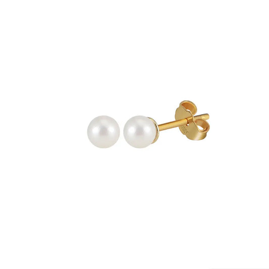 Freashwater Pearl 14K Gold Plated 925 Sterling Silver Perfect Round Pearl Earrings TQ