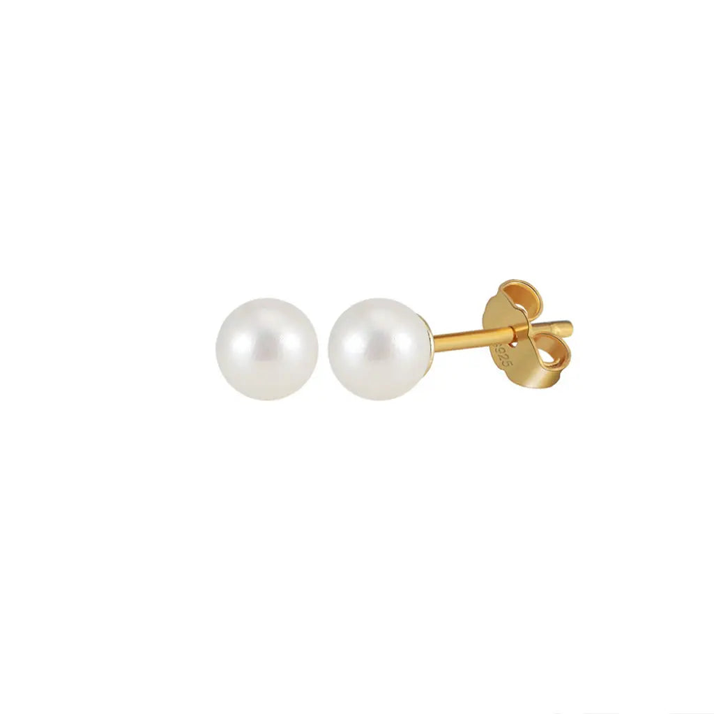 Freashwater Pearl 14K Gold Plated 925 Sterling Silver Perfect Round Pearl Earrings TQ