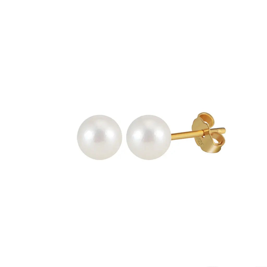 Freashwater Pearl 14K Gold Plated 925 Sterling Silver Perfect Round Pearl Earrings TQ