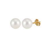Freashwater Pearl 14K Gold Plated 925 Sterling Silver Perfect Round Pearl Earrings TQ