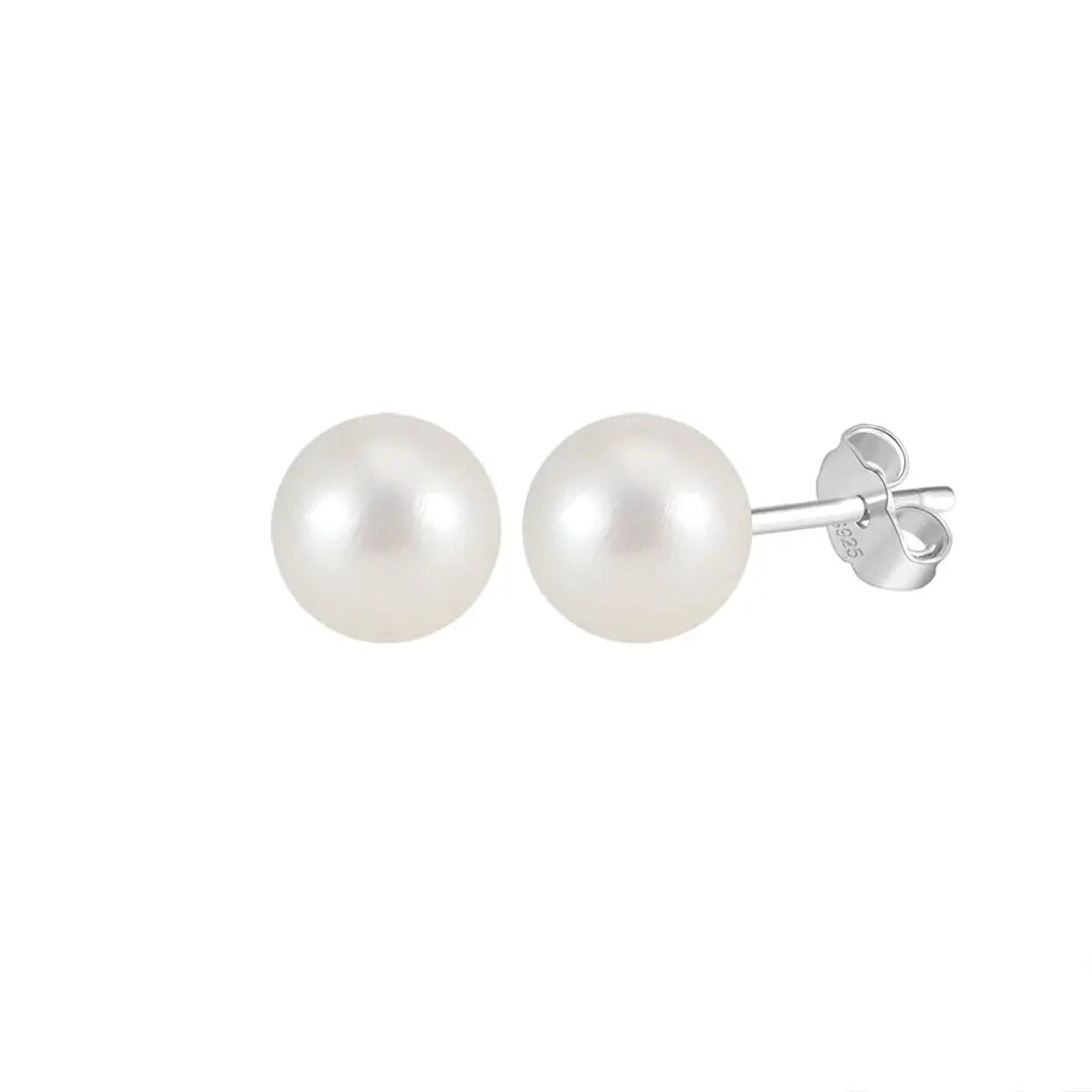 Freashwater Pearl 14K Gold Plated 925 Sterling Silver Perfect Round Pearl Earrings TQ
