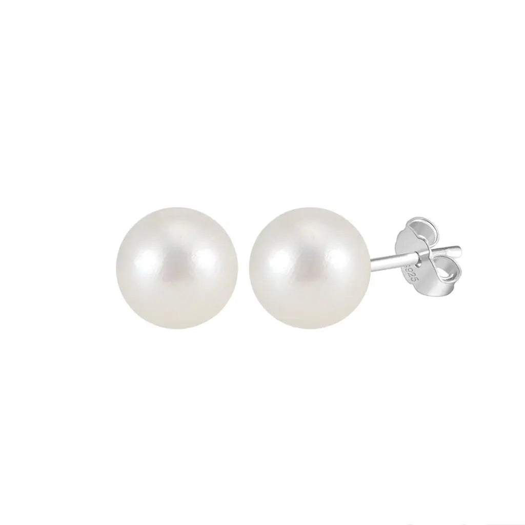 Freashwater Pearl 14K Gold Plated 925 Sterling Silver Perfect Round Pearl Earrings TQ