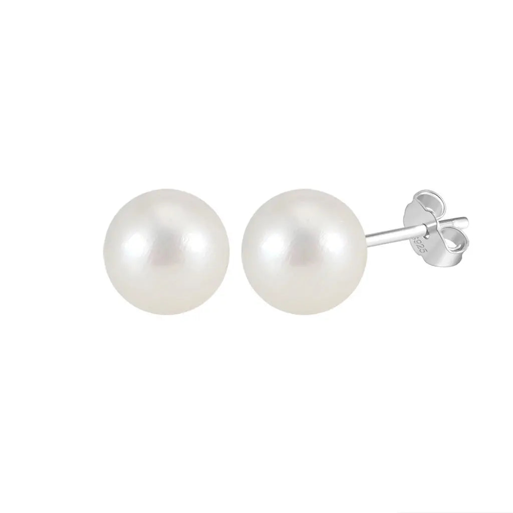 Freashwater Pearl 14K Gold Plated 925 Sterling Silver Perfect Round Pearl Earrings TQ
