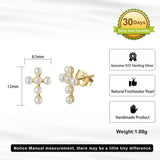 Cultured Freashwater Pearl 14K Gold Plated 925 Sterling Silver Cross Earrings TQ