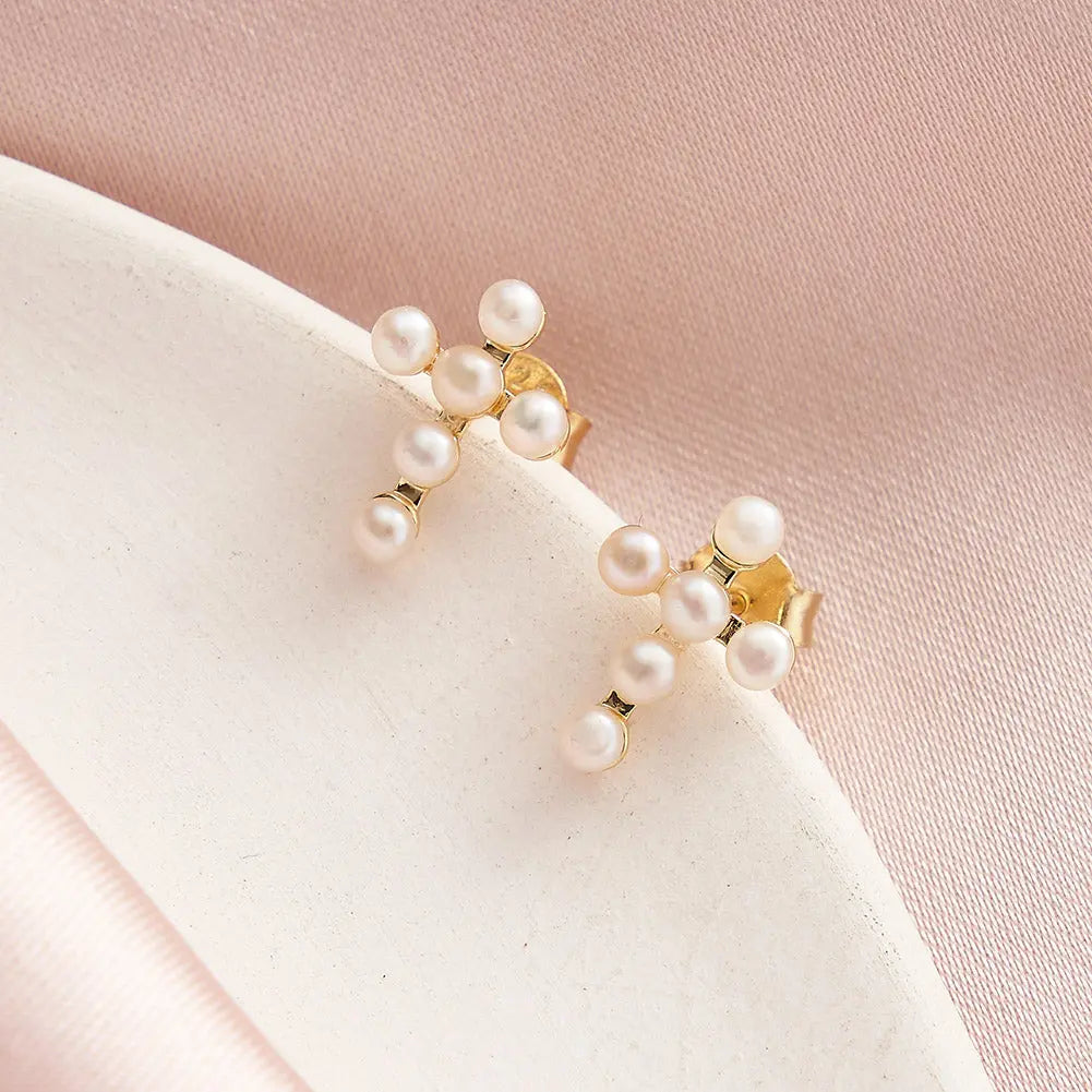 Cultured Freashwater Pearl 14K Gold Plated 925 Sterling Silver Cross Earrings TQ