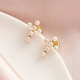 Cultured Freashwater Pearl 14K Gold Plated 925 Sterling Silver Cross Earrings TQ