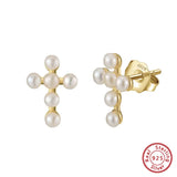 Cultured Freashwater Pearl 14K Gold Plated 925 Sterling Silver Cross Earrings TQ