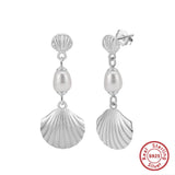 Cultured Freashwater Pearl 925 Sterling Silver 14K Gold Plated Shell Fan Earrings TQ