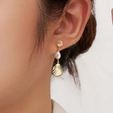 Cultured Freashwater Pearl 925 Sterling Silver 14K Gold Plated Shell Fan Earrings TQ