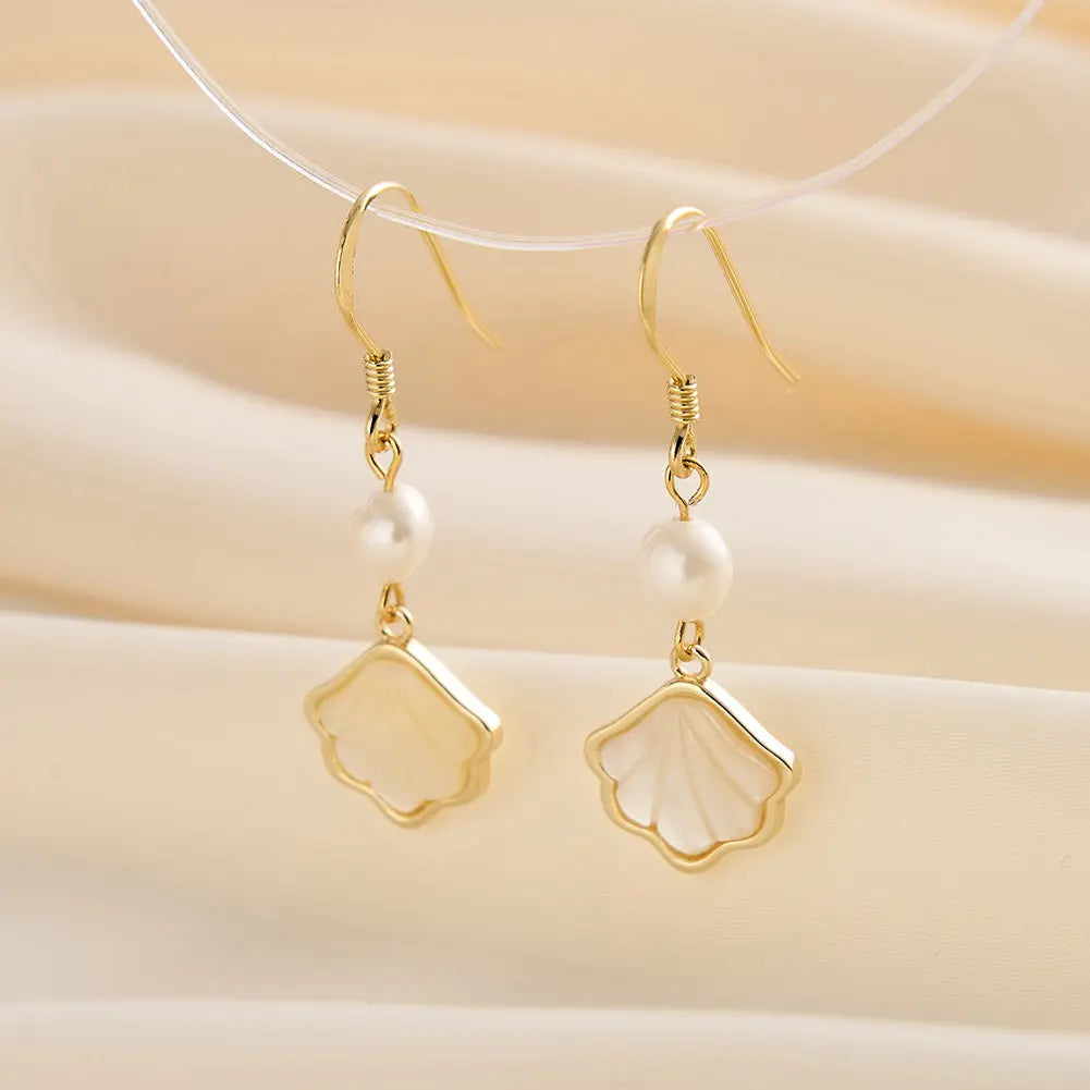 Cultured Freashwater Pearl 14K Gold Plated 925 Sterling Silver Natural Shell Earrings TQ