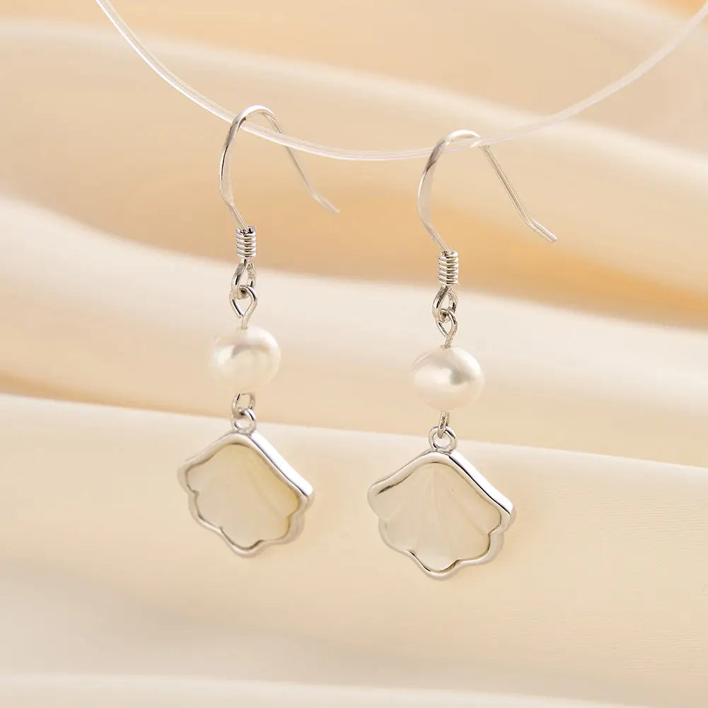 Cultured Freashwater Pearl 14K Gold Plated 925 Sterling Silver Natural Shell Earrings TQ