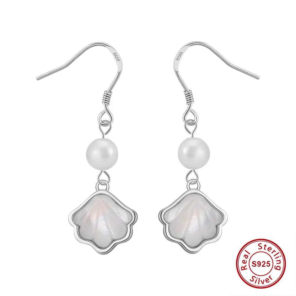 Cultured Freashwater Pearl 14K Gold Plated 925 Sterling Silver Natural Shell Earrings TQ
