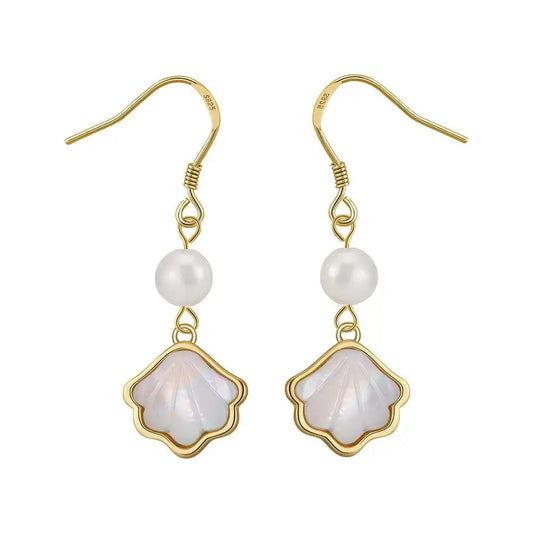 Cultured Freashwater Pearl 14K Gold Plated 925 Sterling Silver Natural Shell Earrings TQ
