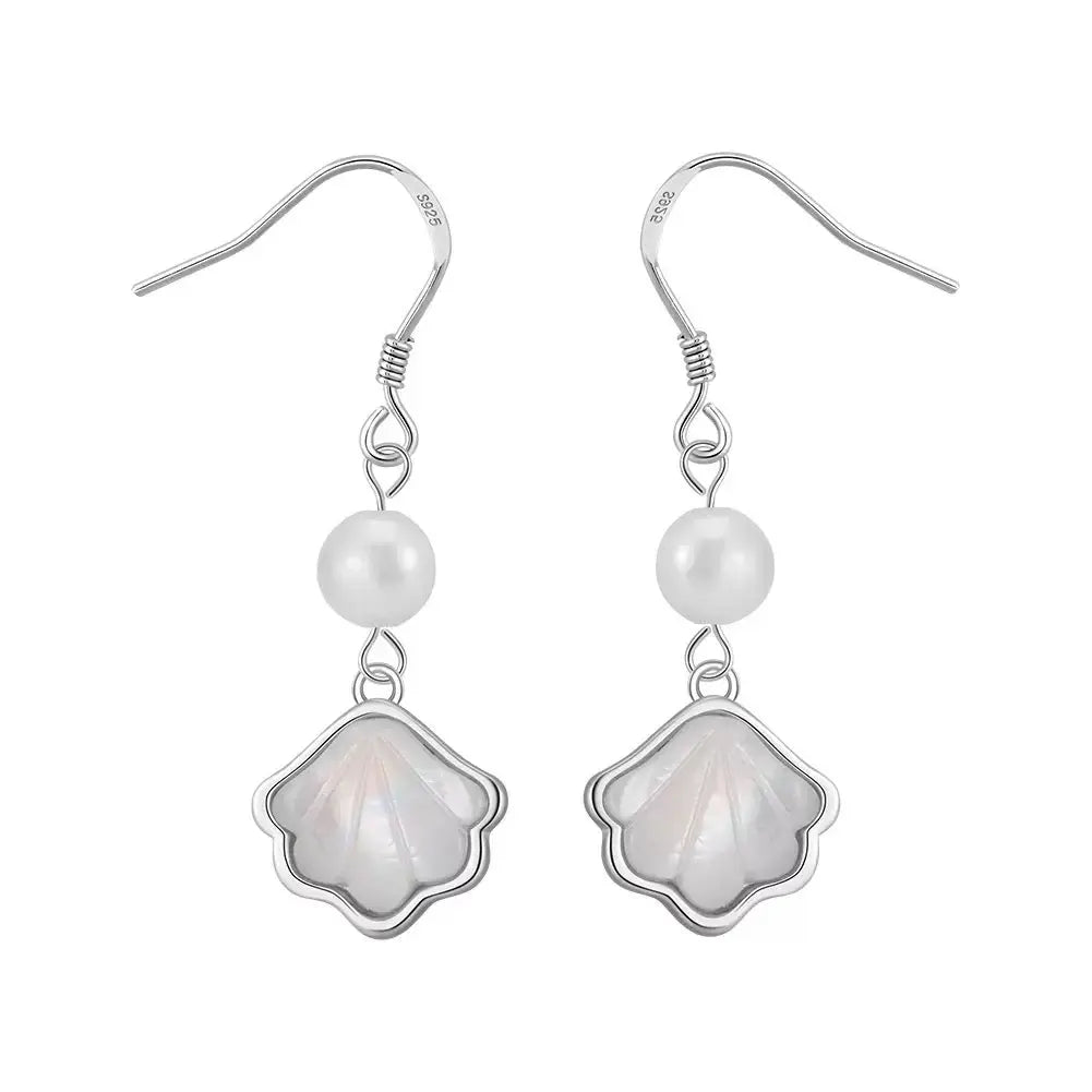 Cultured Freashwater Pearl 14K Gold Plated 925 Sterling Silver Natural Shell Earrings TQ