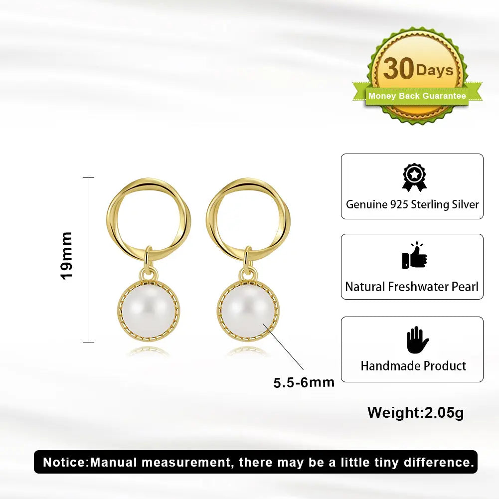 Cultured Freshwater Pearl 925 Sterling Silver 14K Gold Plated French Vintage Large Pearl Earrings TQ