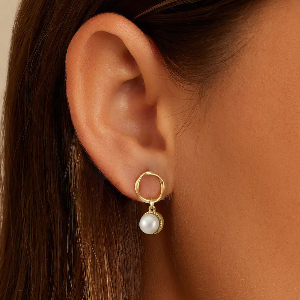 Cultured Freshwater Pearl 925 Sterling Silver 14K Gold Plated French Vintage Large Pearl Earrings TQ