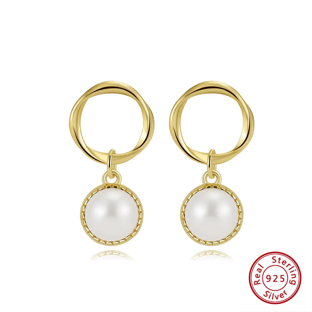 Cultured Freshwater Pearl 925 Sterling Silver 14K Gold Plated French Vintage Large Pearl Earrings TQ