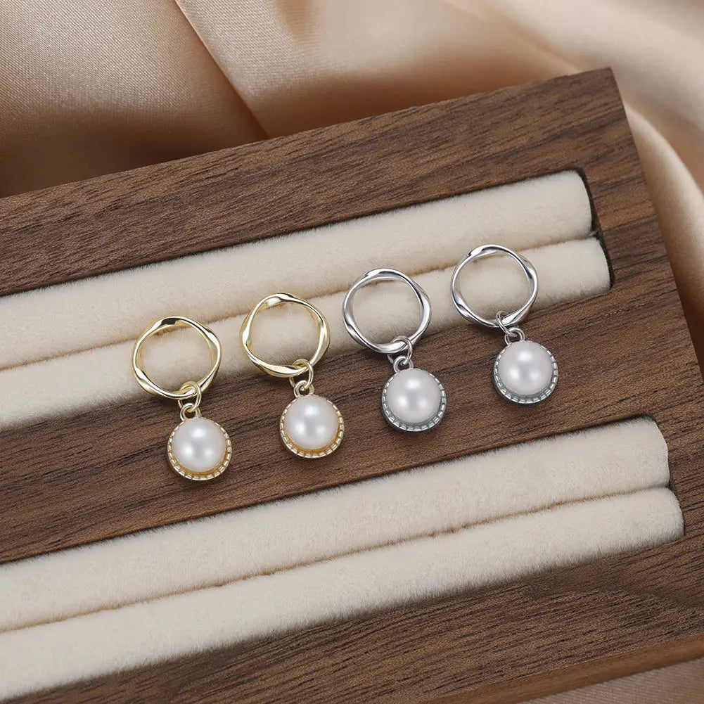Cultured Freshwater Pearl 925 Sterling Silver 14K Gold Plated French Vintage Large Pearl Earrings TQ