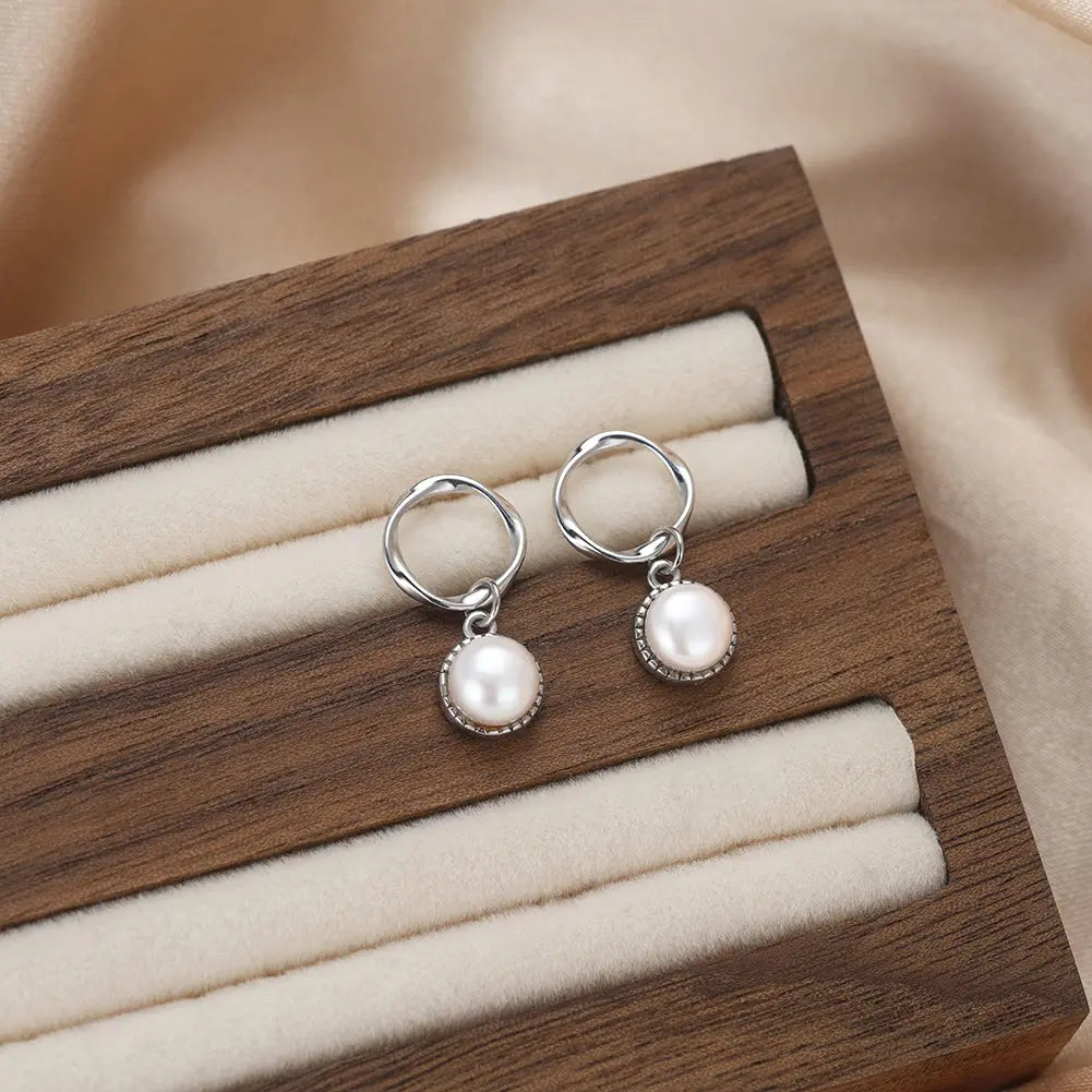 Cultured Freshwater Pearl 925 Sterling Silver 14K Gold Plated French Vintage Large Pearl Earrings TQ