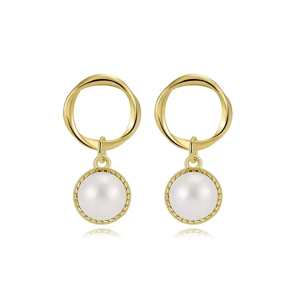Cultured Freshwater Pearl 925 Sterling Silver 14K Gold Plated French Vintage Large Pearl Earrings TQ