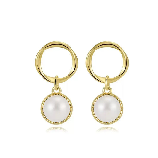 Cultured Freshwater Pearl 925 Sterling Silver 14K Gold Plated French Vintage Large Pearl Earrings TQ