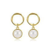 Cultured Freshwater Pearl 925 Sterling Silver 14K Gold Plated French Vintage Large Pearl Earrings TQ