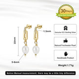 Cultured Freashwater Pearl 14K Gold Plated 925 Sterling Silver Zircon Buckle Earrings TQ
