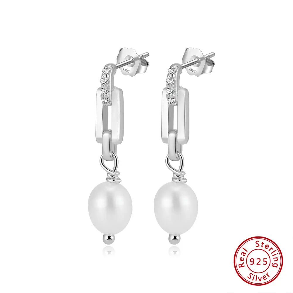 Cultured Freashwater Pearl 14K Gold Plated 925 Sterling Silver Zircon Buckle Earrings TQ