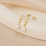 Cultured Freashwater Pearl 14K Gold Plated 925 Sterling Silver Zircon Buckle Earrings TQ
