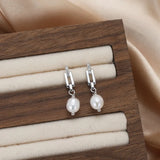 Cultured Freashwater Pearl 14K Gold Plated 925 Sterling Silver Zircon Buckle Earrings TQ