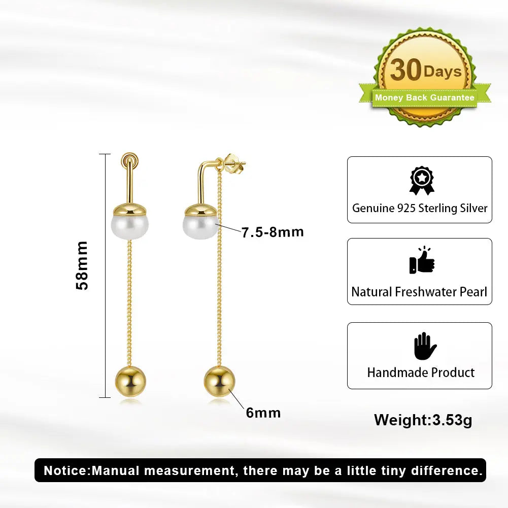 Cultured Freashwater Pearl 14K Gold Plated 925 Sterling Silver Drop Bead Earrings TQ