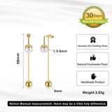 Cultured Freashwater Pearl 14K Gold Plated 925 Sterling Silver Drop Bead Earrings TQ